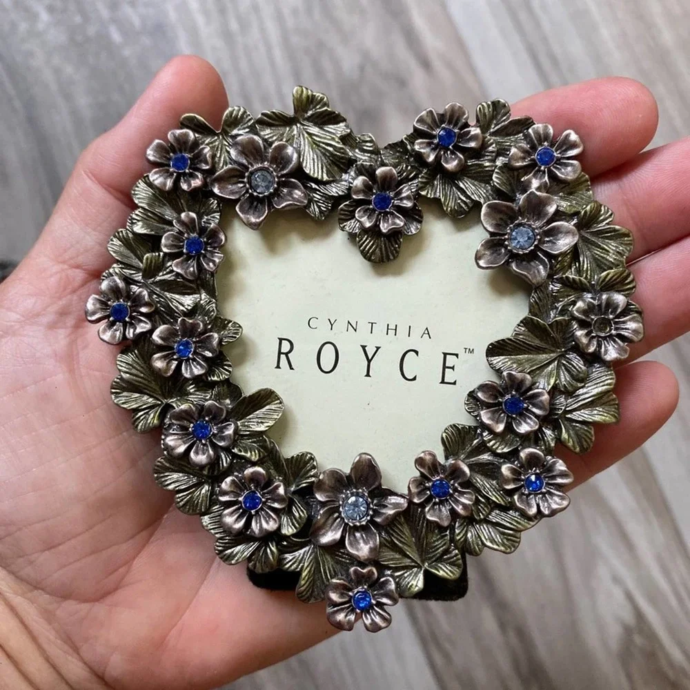 Sweet Pair‎ of Cynthia Royce Metal Photo Frames w/ Blue Crystals